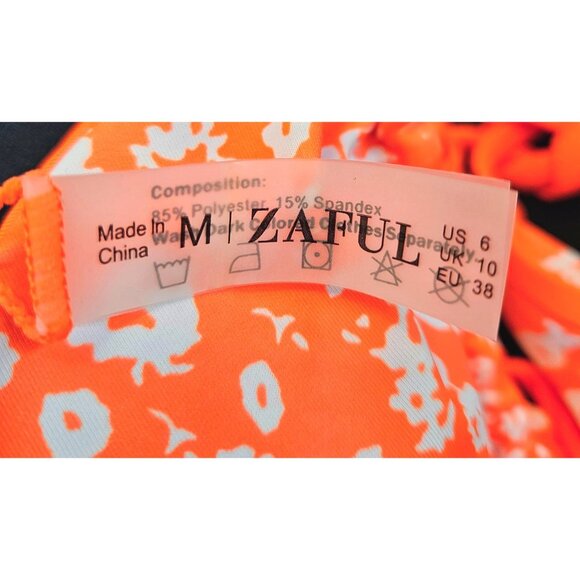 Womens Med/6 Orange Floral Triangle Bikini Set Adjustable Straps Tie Side Bottom - Picture 10 of 12